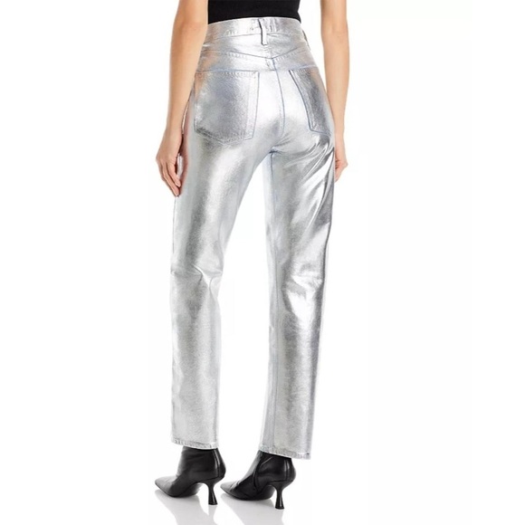 Agolde 90’s Metallic Silver High-Rise Straight Leg Jeans - Size 33 - Picture 2 of 5